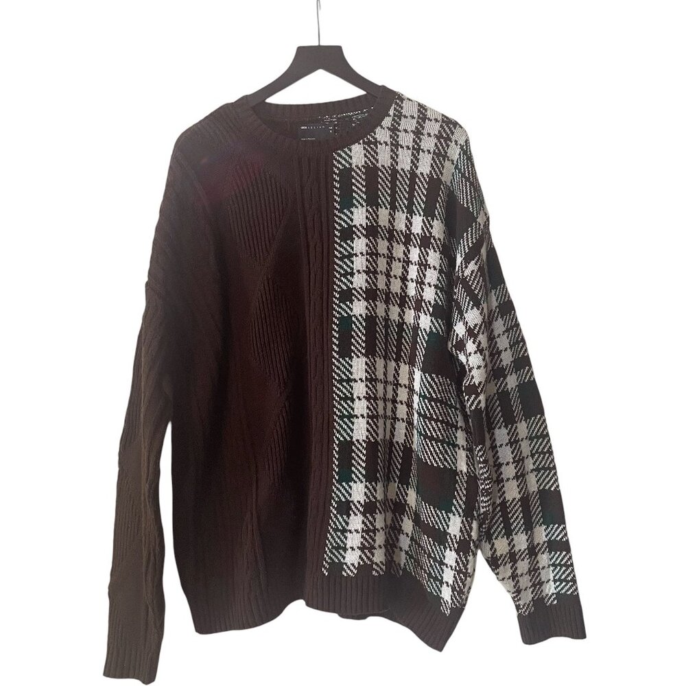 ASOS DESIGN Contrast Cable Check Knitted Brown Sweater Tall Medium